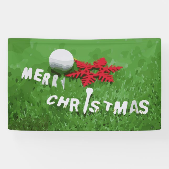 Golf ball with Christmas Ornament on green grass Banner (Horizontal)