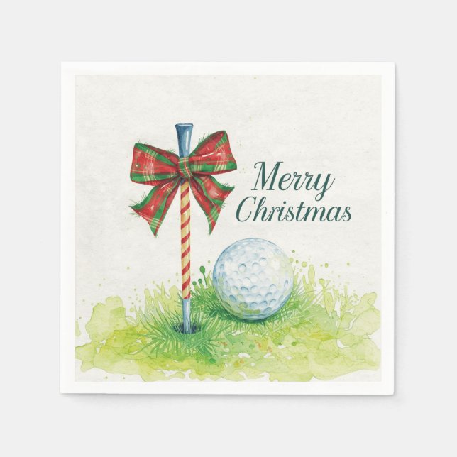 Golf ball with Christmas ribbon and tee Napkin (Front)