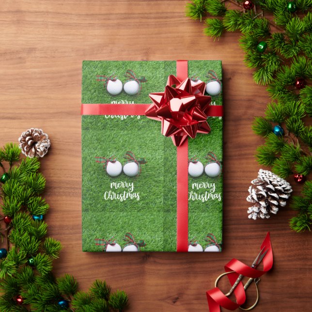 Golf ball with Christmas Ribbon for Golfer gift Wrapping Paper (Holiday Gift)