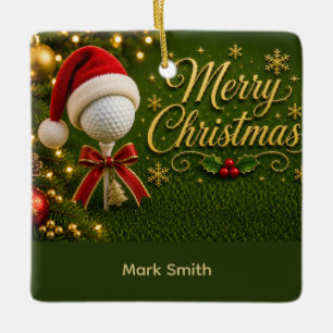 Golf Ball with Christmas Theme Ceramic Ornament