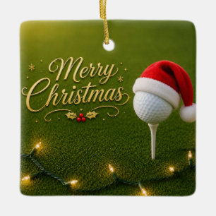Golf Ball with Christmas Theme Ceramic Ornament