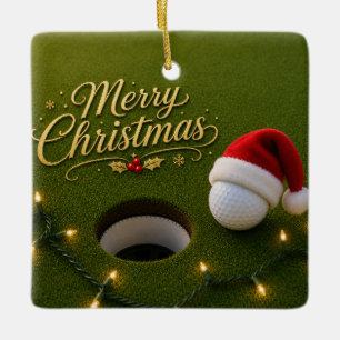 Golf Ball with Christmas Theme Ceramic Ornament