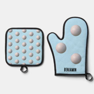 Golf Ball with Dimples Personalised Oven Mitt & Pot Holder Set