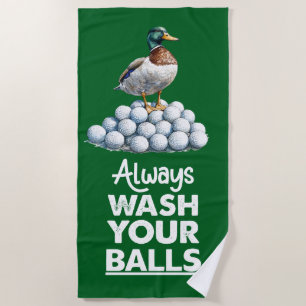Golf ball with duck golfer always wash your balls  beach towel