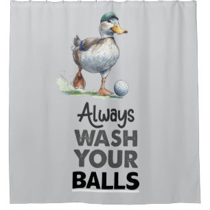 Golf ball with duck golfer always wash your balls shower curtain