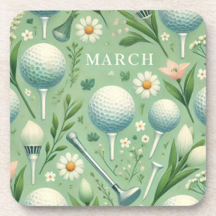 Golf ball with flowers for golfer in March green Coaster
