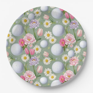 Golf ball with flowers paper plate