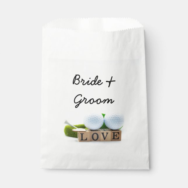 Golf ball with love letter bride and groom favour bag (Front)