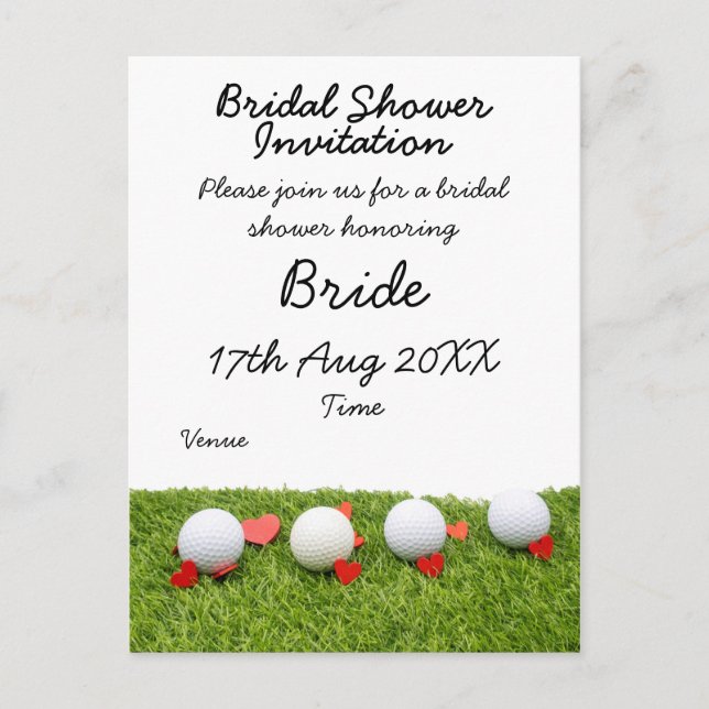 Golf ball with love on green grass bridal postcard (Front)