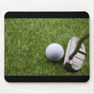 Golf ball with putter on green grass golf mouse pad