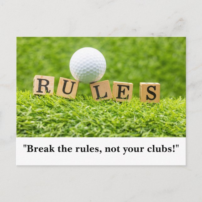 Golf Ball  with RULES funny saying for golfer Postcard (Front)