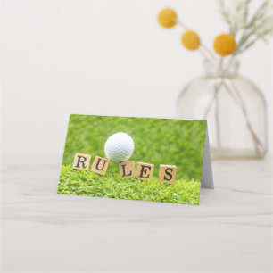 Golf Ball  with RULES on green grass Place Card