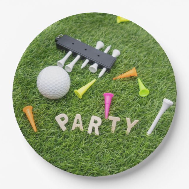 Golf ball with tee and gift for golfer Christmas P Paper Plate (Front)