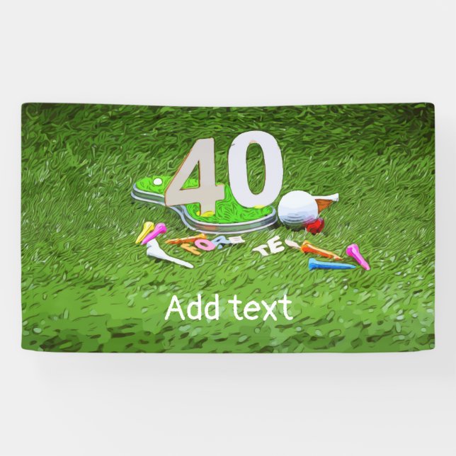 Golf ball with tee for 40th years birthday banner (Horizontal)