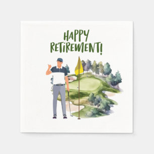 Golf ball with tee for golfer retirement party napkin