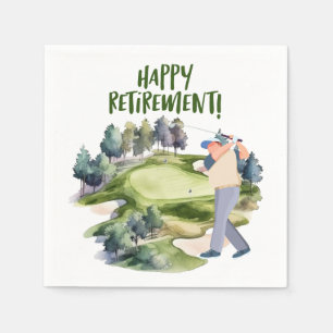 Golf ball with tee for golfer retirement party napkin