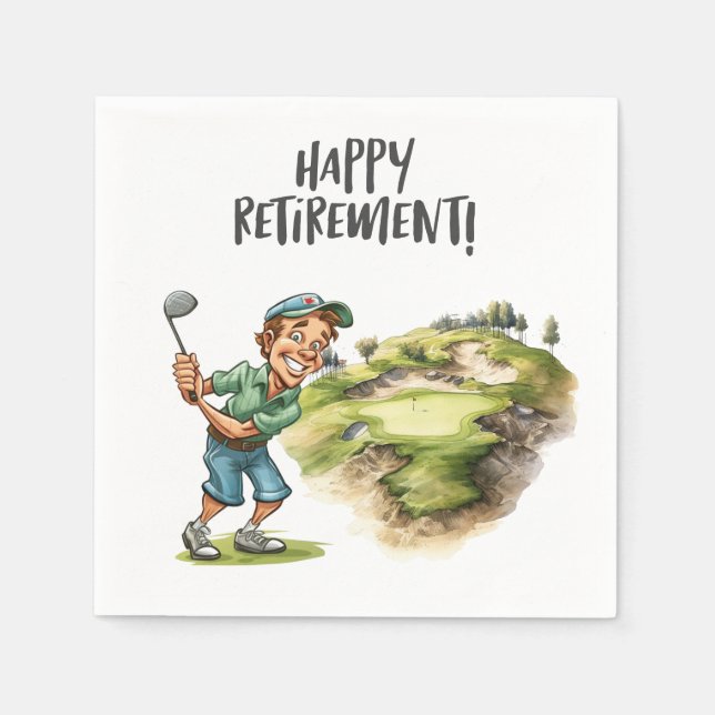 Golf ball with tee for golfer retirement party napkin (Front)