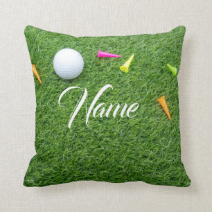 Golf ball with tee for personalise your name cushion