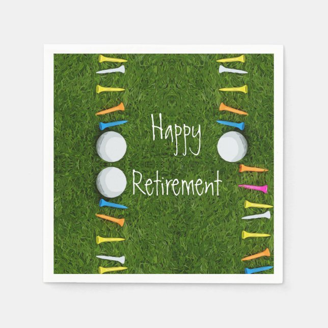 Golf ball with tee on green Happy Retirement Napkin (Front)