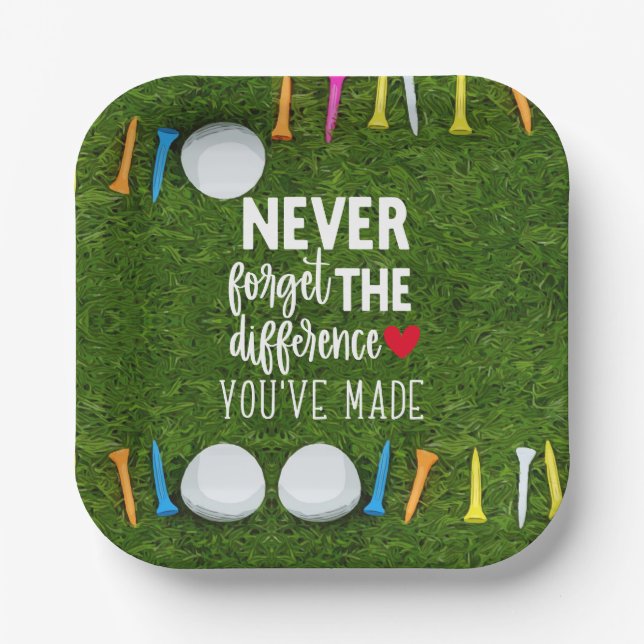 Golf ball with tee on green Happy Retirement Paper Paper Plate (Front)