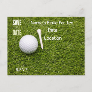 Golf ball with tee on green Save the Date Postcard