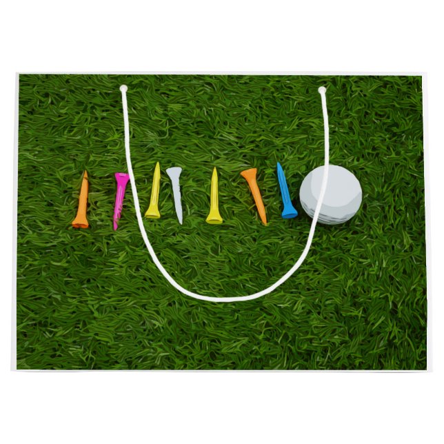 Golf ball with tees on green grass golf large gift bag (Front)