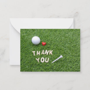 Golf ball with Thank you with love & tee on green  Card