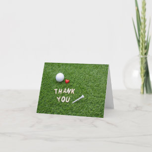 Golf ball with Thank you with love & tee on green Note Card