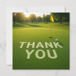 Golf  ball with word thank you on putting green card