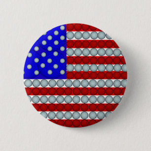 Golf Balls American Flag Round Button