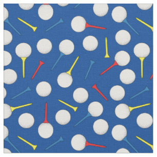 Golf Balls and Tees Pattern on Blue Fabric
