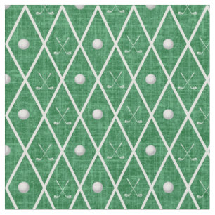 Golf Balls & Clubs Argyle on Christmas Green Fabric