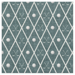 Golf Balls & Clubs Argyle on Dark Blue Green Green Fabric