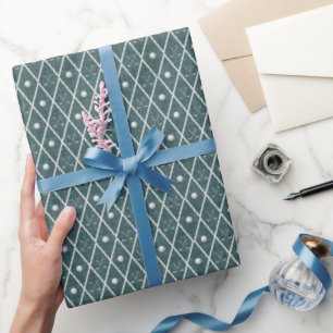 Golf Balls & Clubs Argyle on Dark Blue Green Wrapping Paper