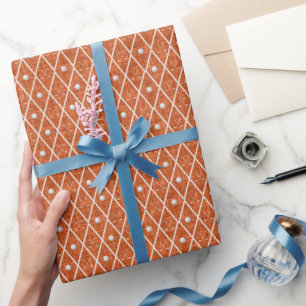 Golf Balls & Clubs Argyle on Dark Orange Wrapping Paper