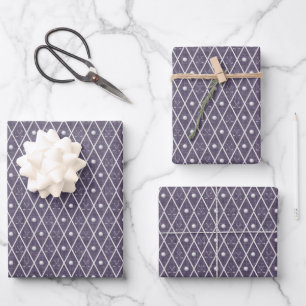 Golf Balls & Clubs Argyle on Drab Purple Wrapping Paper Sheet