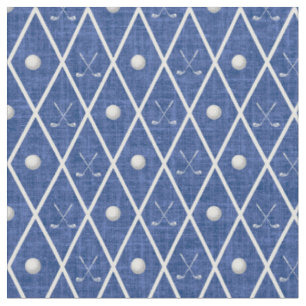 Golf Balls & Clubs Argyle on Medium Blue Fabric