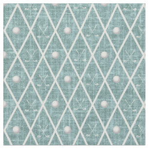 Golf Balls & Clubs Argyle on Pine Green Fabric