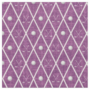 Golf Balls & Clubs Argyle on Pink Purple Fabric