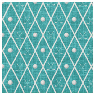 Golf Balls & Clubs Argyle on Teal Fabric