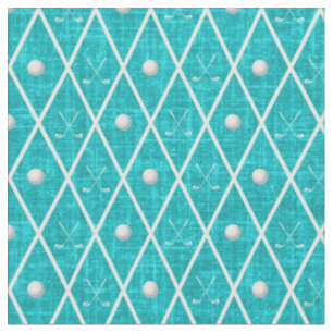 Golf Balls & Clubs Argyle on Turquoise Fabric