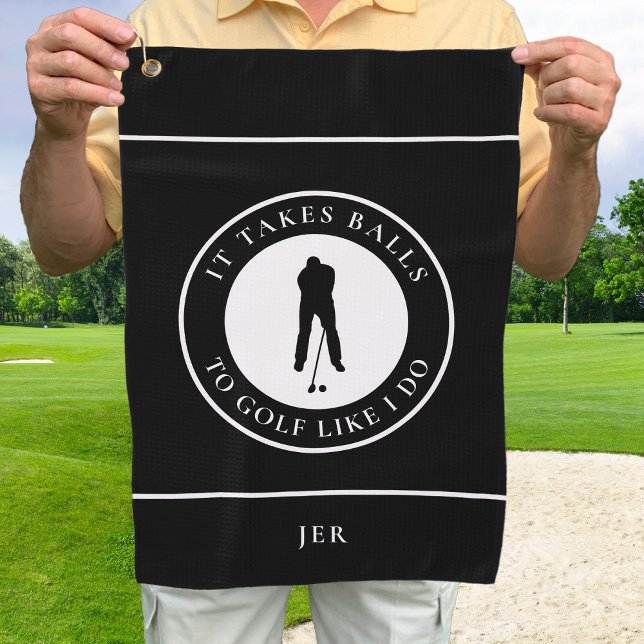 Golf Balls Humor Golfer Sports Pun Monogram Black Golf Towel (Creator Uploaded)