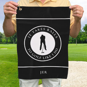 Golf Balls Humor Golfer Sports Pun Monogram Black Towel