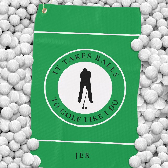 Golf Balls Humour Golfer Sports Pun Monogram Green Towel (Golf Balls Humor Golfer Sports Pun Monogram Green Golf Towel Displayed on Golf Balls)