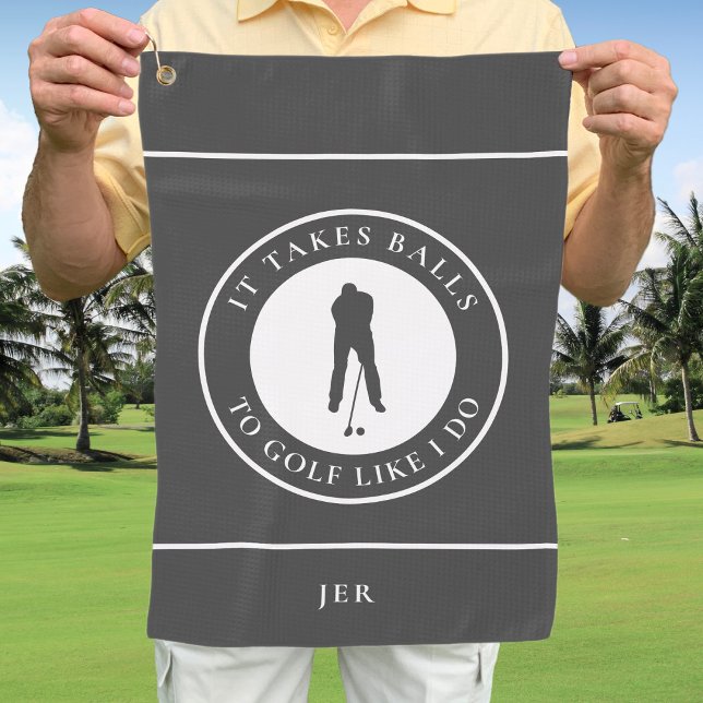 Golf Balls Humour Golfer Sports Pun Monogram Grey Golf Towel (Golf Balls Humor Golfer Sports Pun Monogram Gray Fun Golf Towel
For Him)