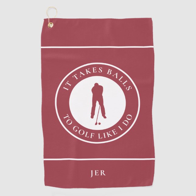 Golf Balls Humour Golfer Sports Pun Monogram Red Golf Towel (Front)