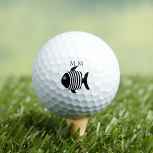 Golf Balls Monogrammed Black And White Fish Design