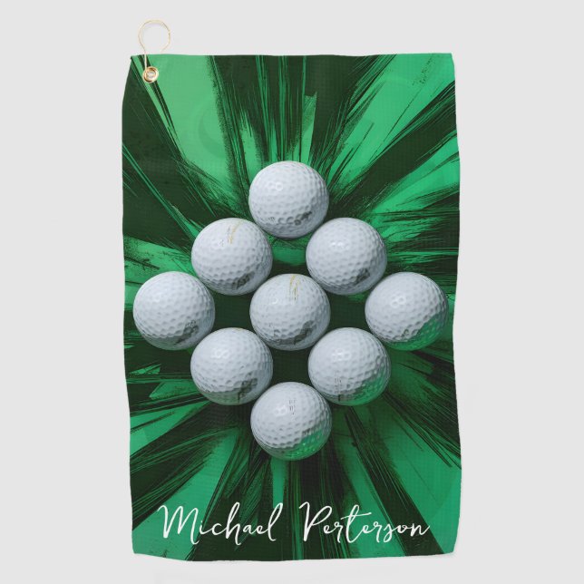 Golf Balls on Green Abstract Background Golf Towel (Front)