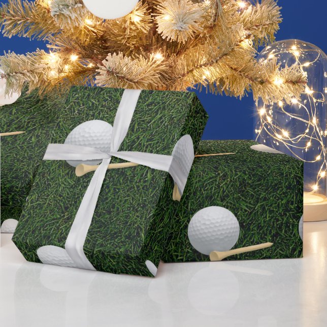 Golf Balls on  Green grass background Wrapping Paper (Holidays)
