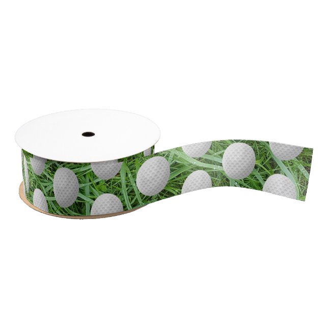 Golf Balls on Green Grass Grosgrain Ribbon (Spool)